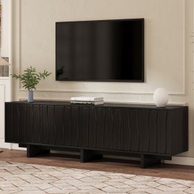 Retro Style Wood Grain TV Stand With Wavy Door Design For TVs Up To 75, Rustic Media Console With Ample Storage Space, Sturdy Base TV Cabinet Wit (Option: Black)